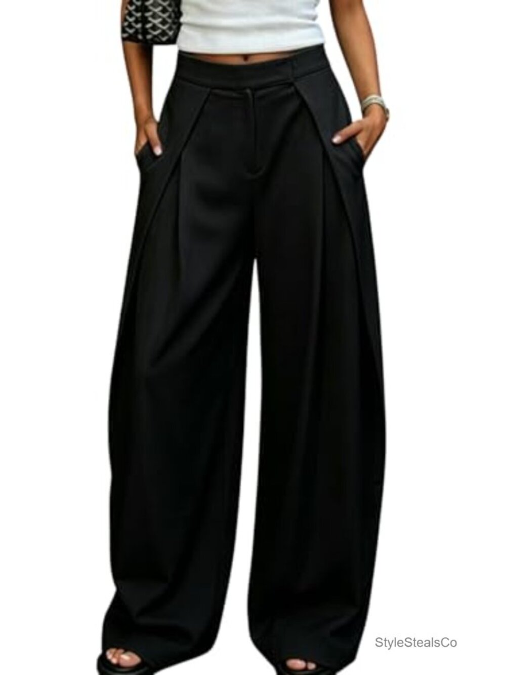 Women's Wide Leg Pleated Palazzo Dress Pants High Waisted Work Slacks